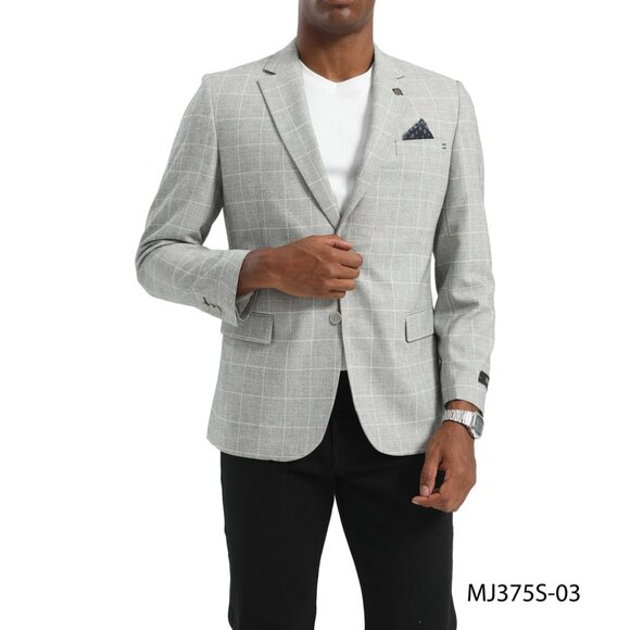 Gray Windowpane Notch Lapel Slim Fit Tazzio Men's Jacket - Picture 1 of 3